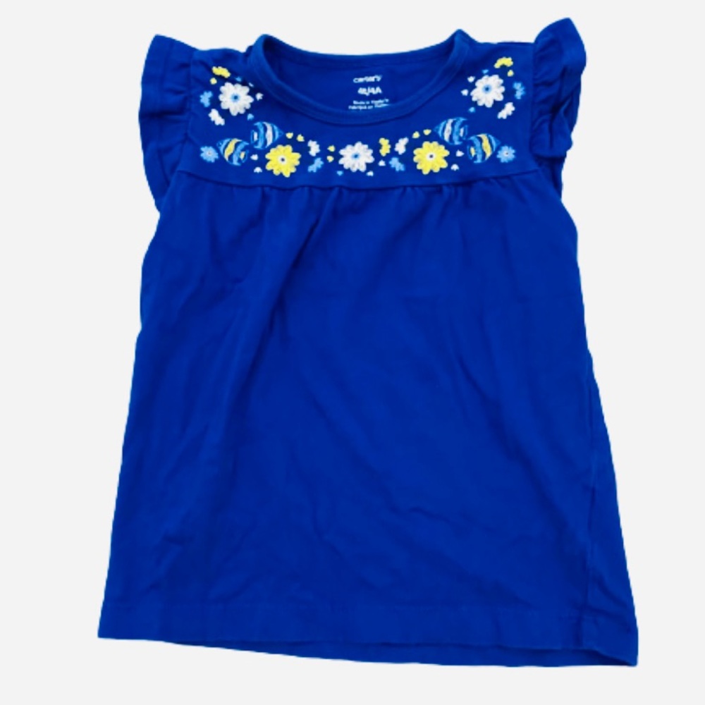 3/$25 | Beautiful Blue Ruffle Sleeves Floral Flowers Shirt Blouse Top Outfit